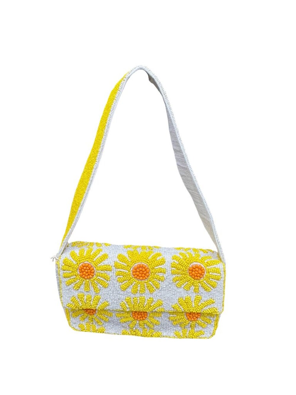 SOL and MER Beaded Shoulder Bag Sunflowers White Yellow Daisy Purse READ NEW